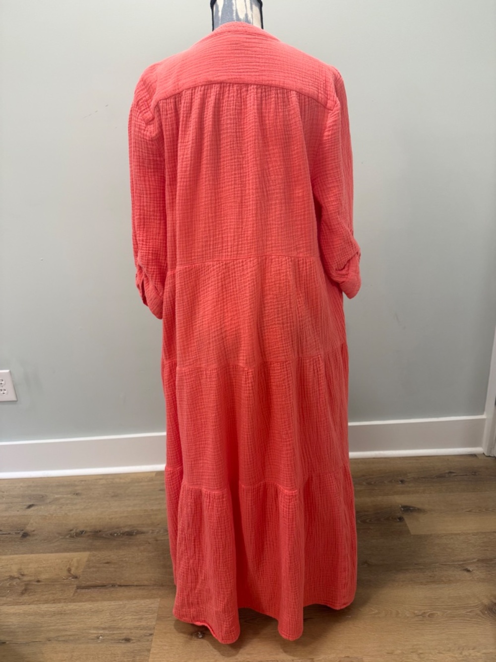 Chico's Cotton Gauze Tiered Dress in Coral 16/18 - Picture 6 of 10